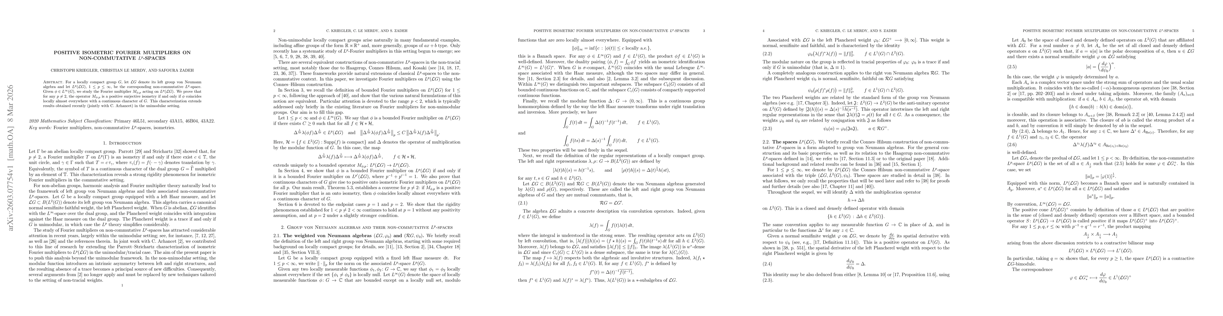 Thumbnail for Positive isometric Fourier multipliers on non-commutative $L^p$-spaces