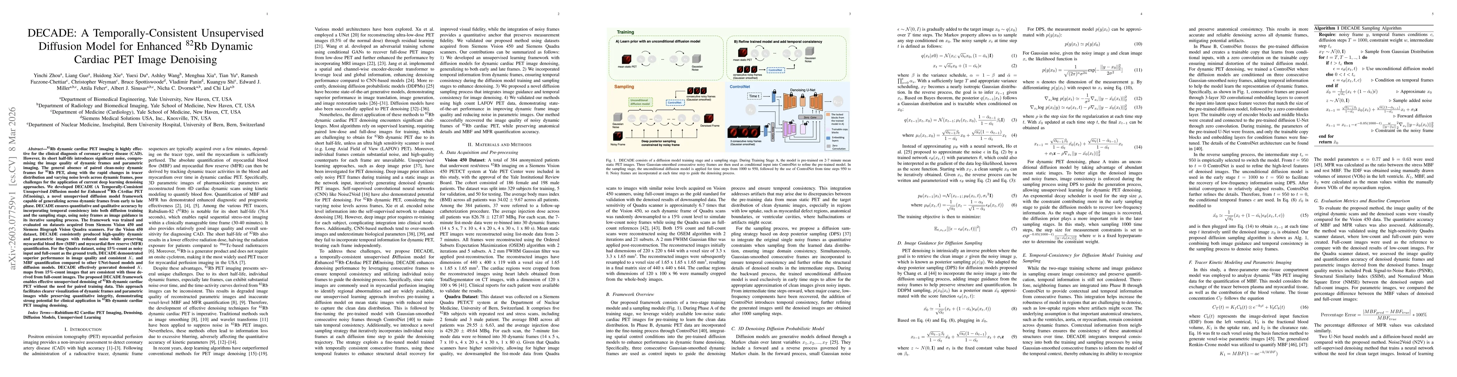 Thumbnail for DECADE: A Temporally-Consistent Unsupervised Diffusion Model for Enhanced Rb-82 Dynamic Cardiac PET Image Denoising