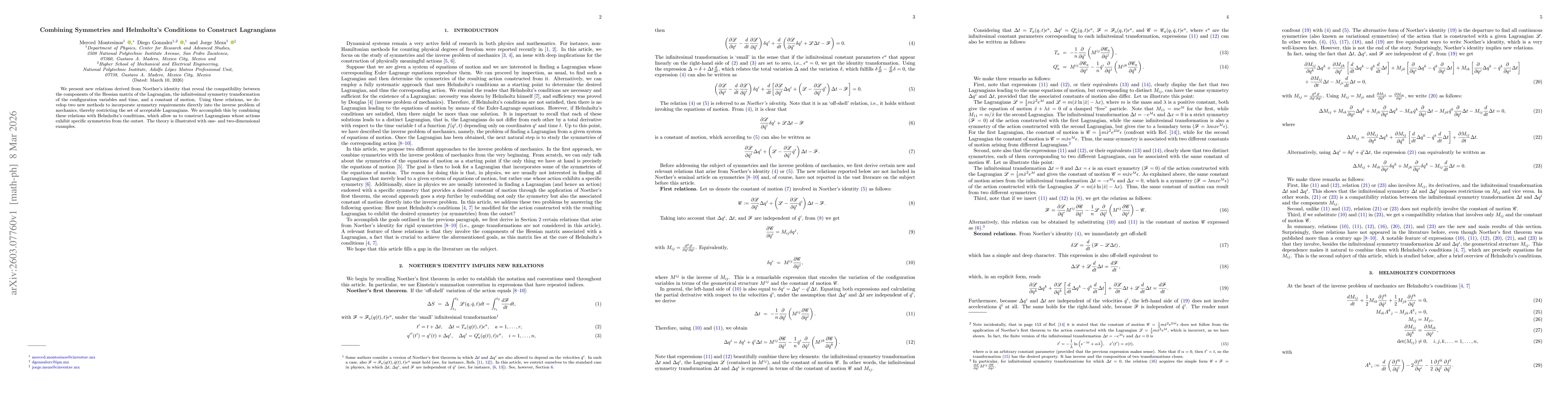Thumbnail for Combining Symmetries and Helmholtz's Conditions to Construct Lagrangians