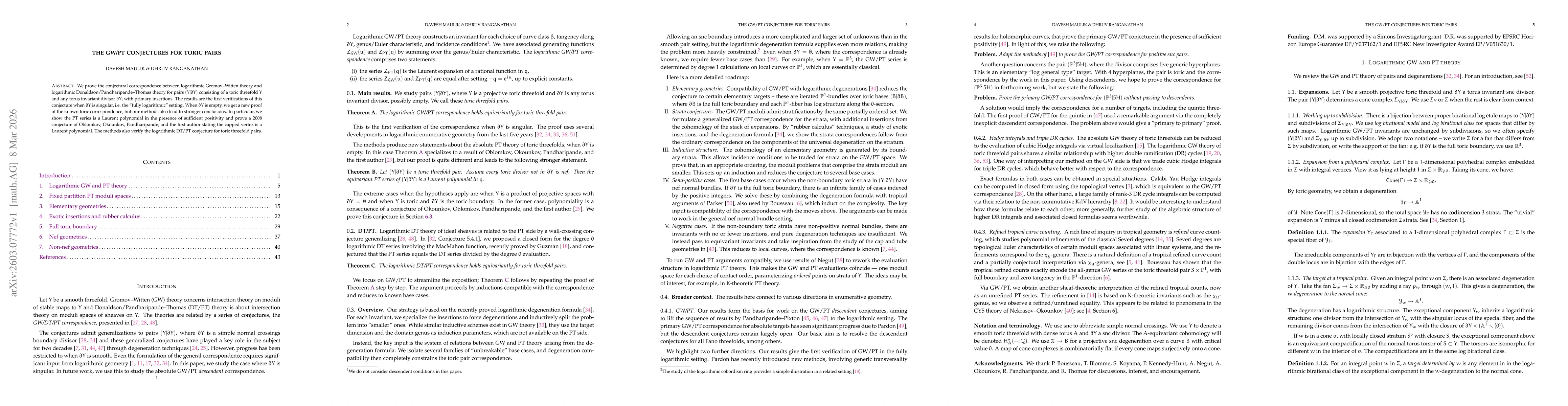 Thumbnail for The GW/PT conjectures for toric pairs