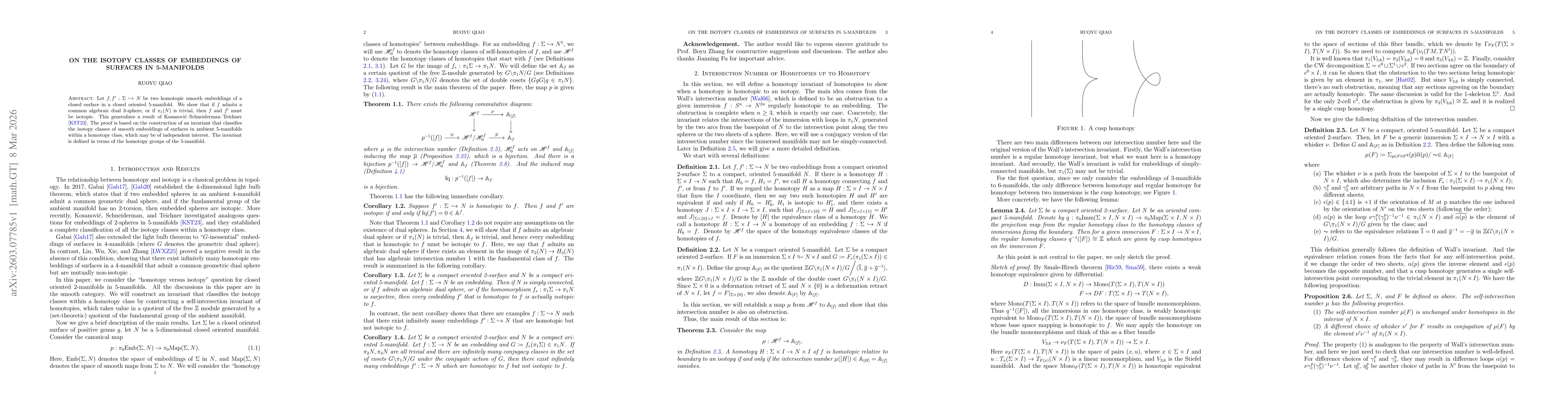 Thumbnail for On the isotopy classes of embeddings of surfaces in 5-manifolds