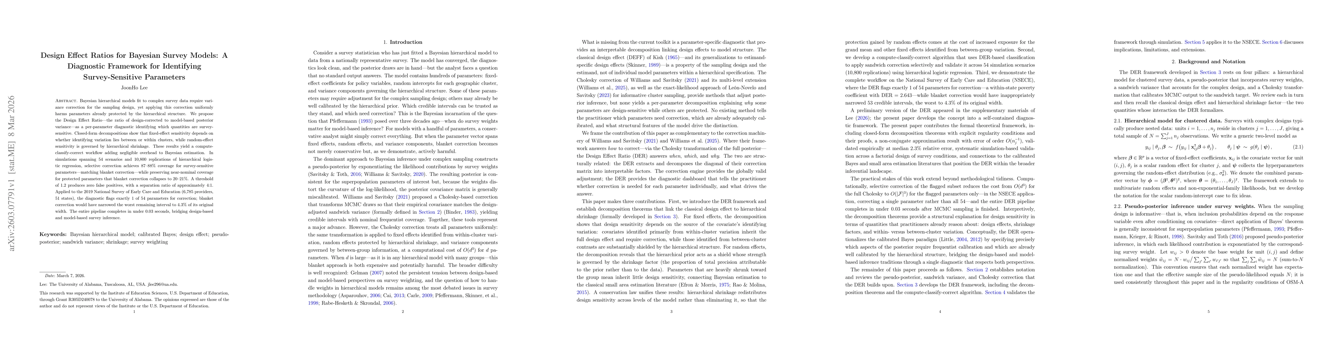 Thumbnail for Design Effect Ratios for Bayesian Survey Models: A Diagnostic Framework for Identifying Survey-Sensitive Parameters