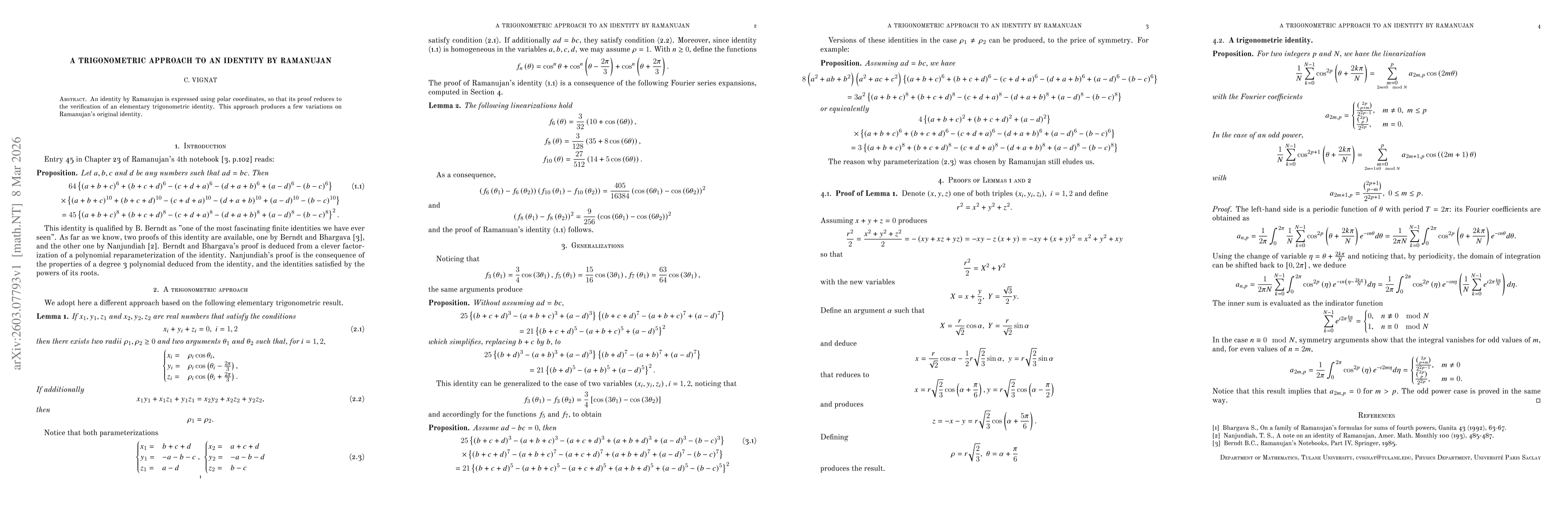 Thumbnail for A trigonometric approach to an identity by Ramanujan