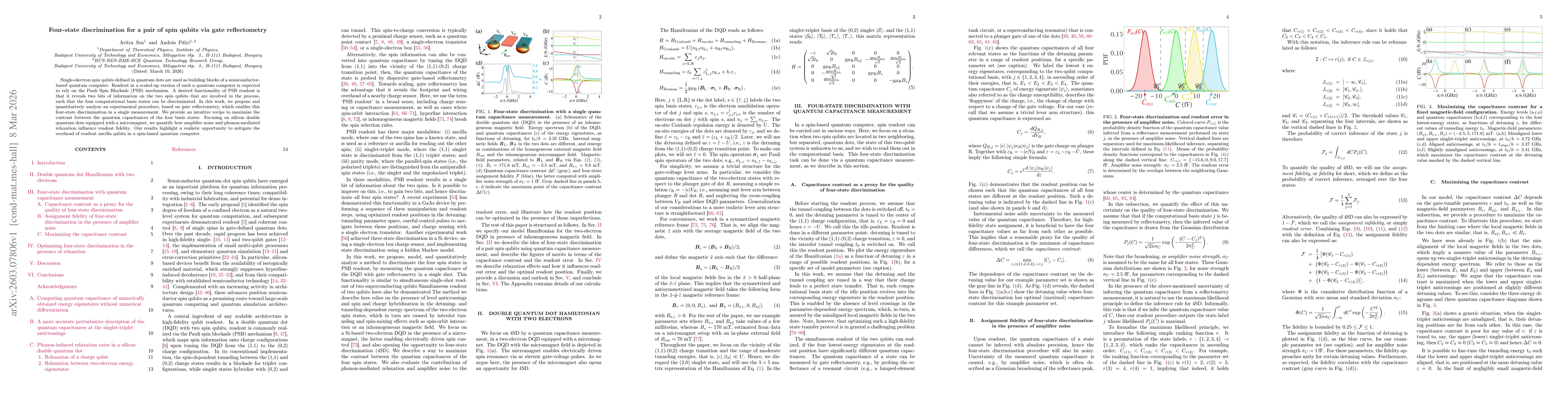 Thumbnail for Four-state discrimination for a pair of spin qubits via gate reflectometry