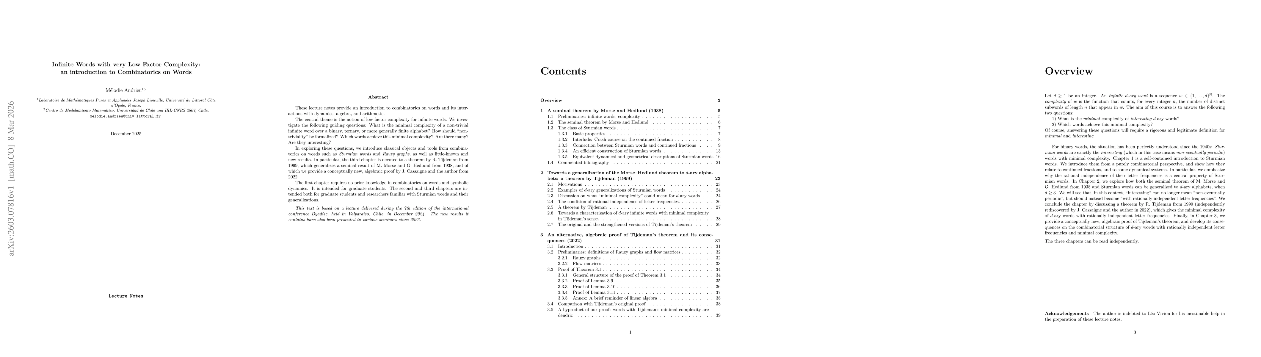Thumbnail for Infinite Words with very Low Factor Complexity: an introduction to Combinatorics on Words