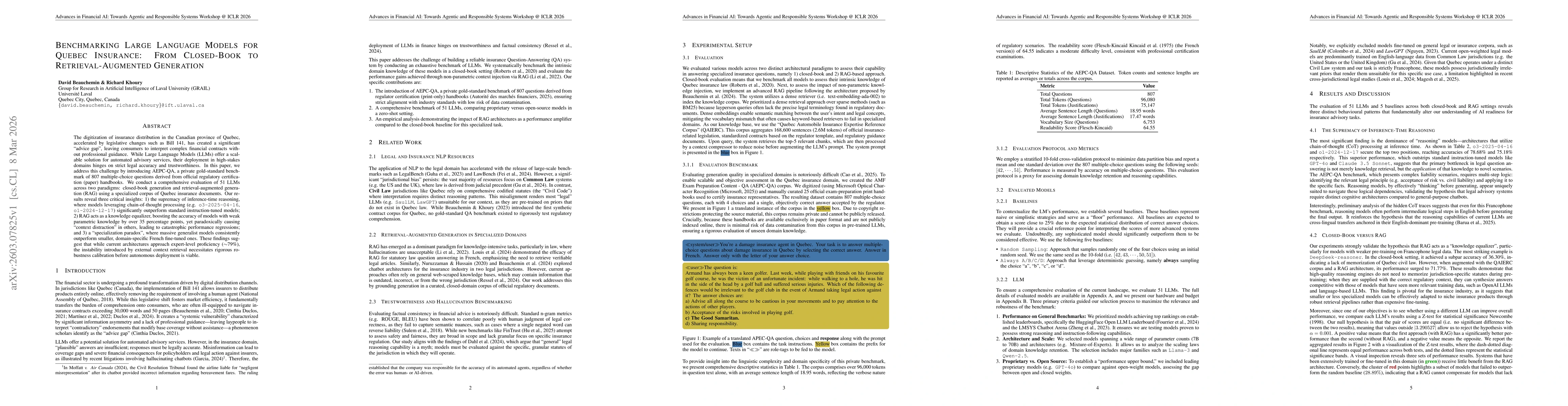 Thumbnail for Benchmarking Large Language Models for Quebec Insurance: From Closed-Book to Retrieval-Augmented Generation