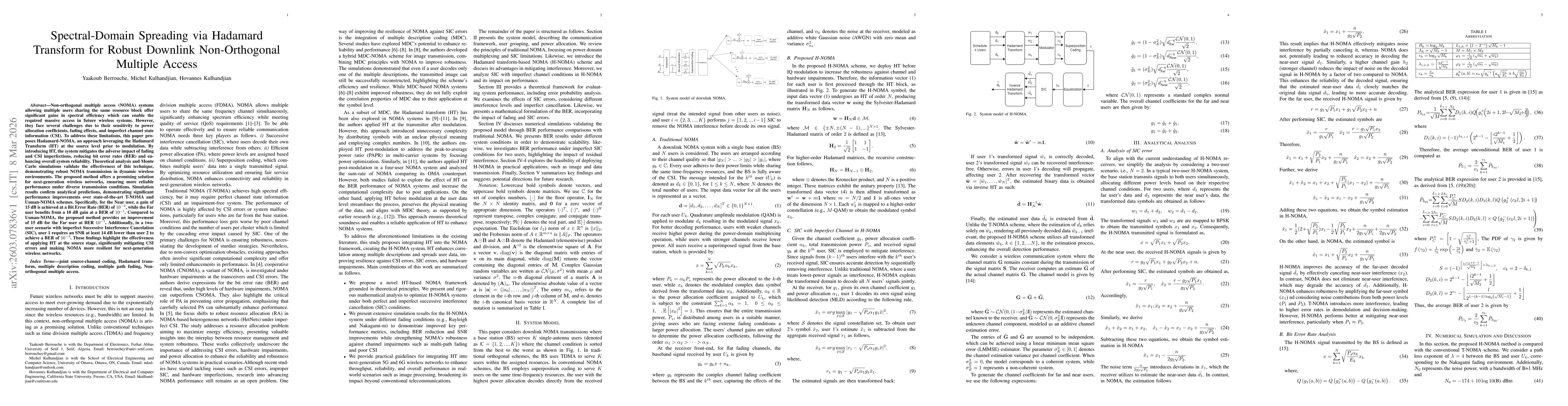 Thumbnail for Spectral-Domain Spreading via Hadamard Transform for Robust Downlink Non-Orthogonal Multiple Access