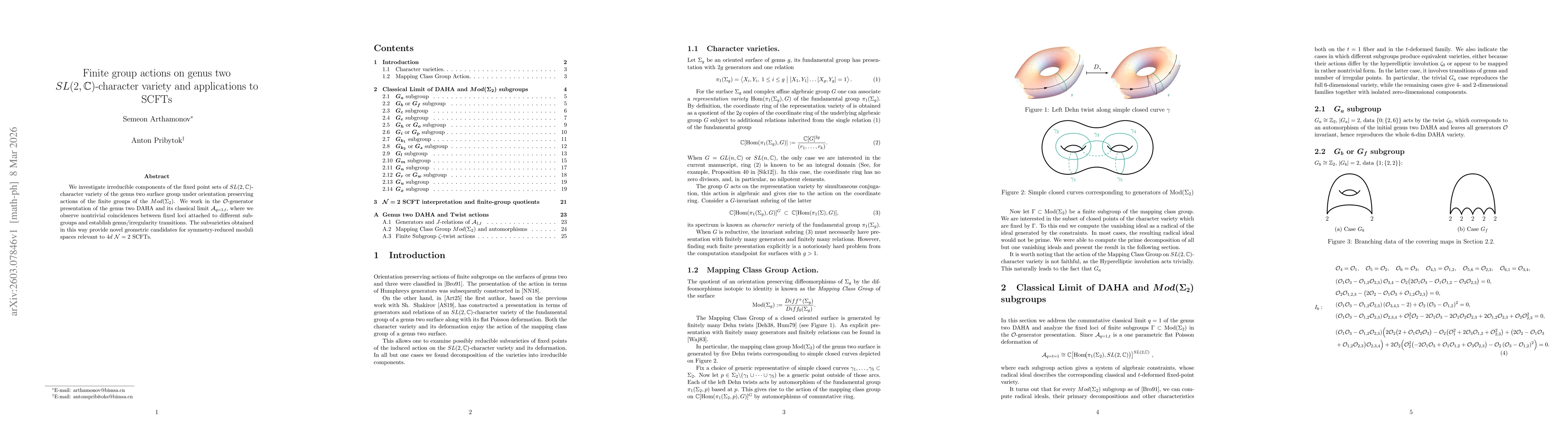 Thumbnail for Finite group actions on genus two $SL(2, \mathbb{C})$-character variety and applications to SCFTs