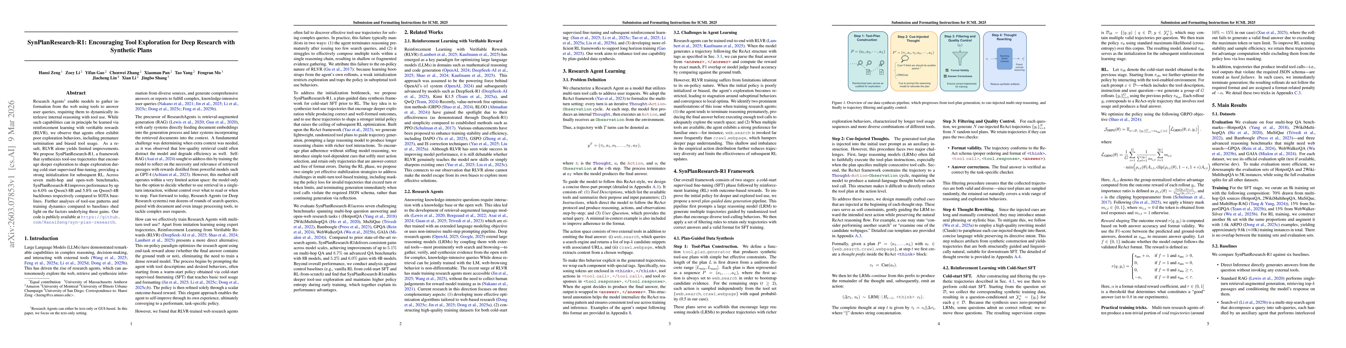 Thumbnail for SynPlanResearch-R1: Encouraging Tool Exploration for Deep Research with Synthetic Plans