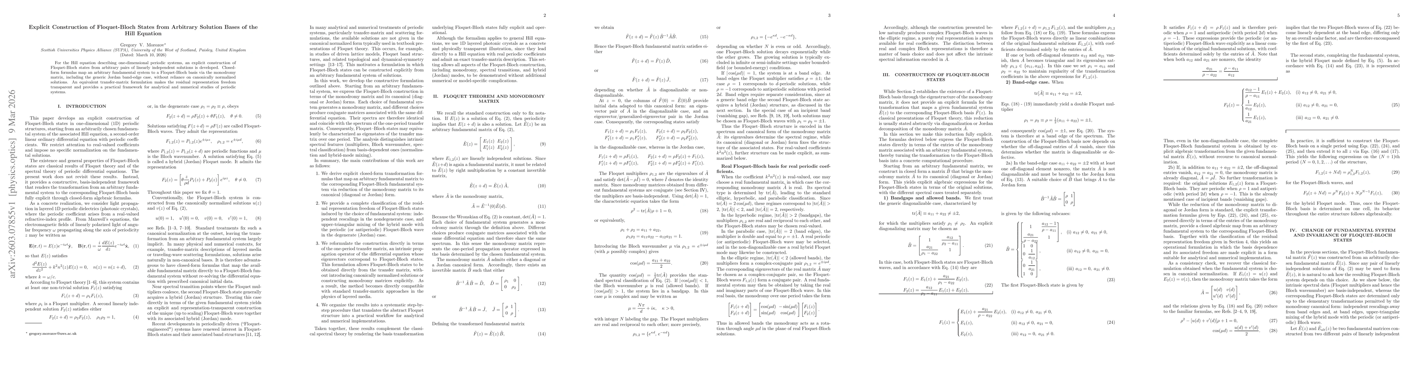 Thumbnail for Explicit Construction of Floquet-Bloch States from Arbitrary Solution Bases of the Hill Equation