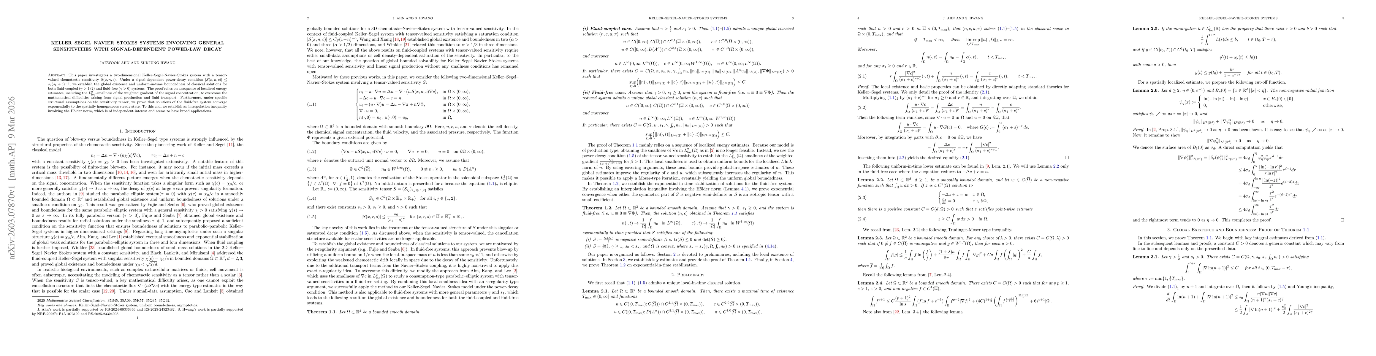 Thumbnail for Keller-Segel-Navier-Stokes systems involving general sensitivities with Signal-Dependent Power-Law Decay