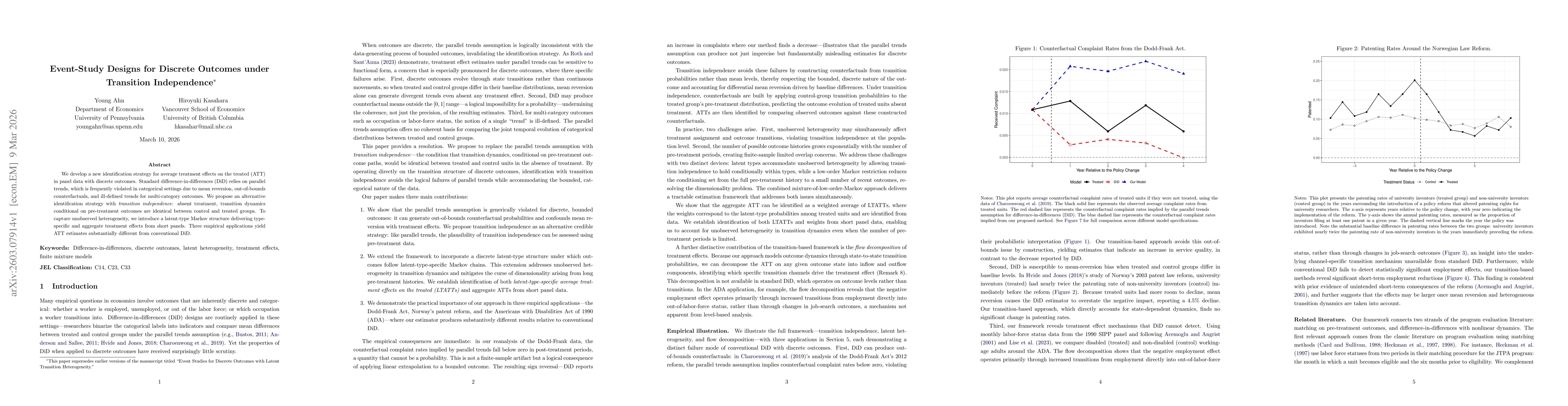 Thumbnail for Event-Study Designs for Discrete Outcomes under Transition Independence