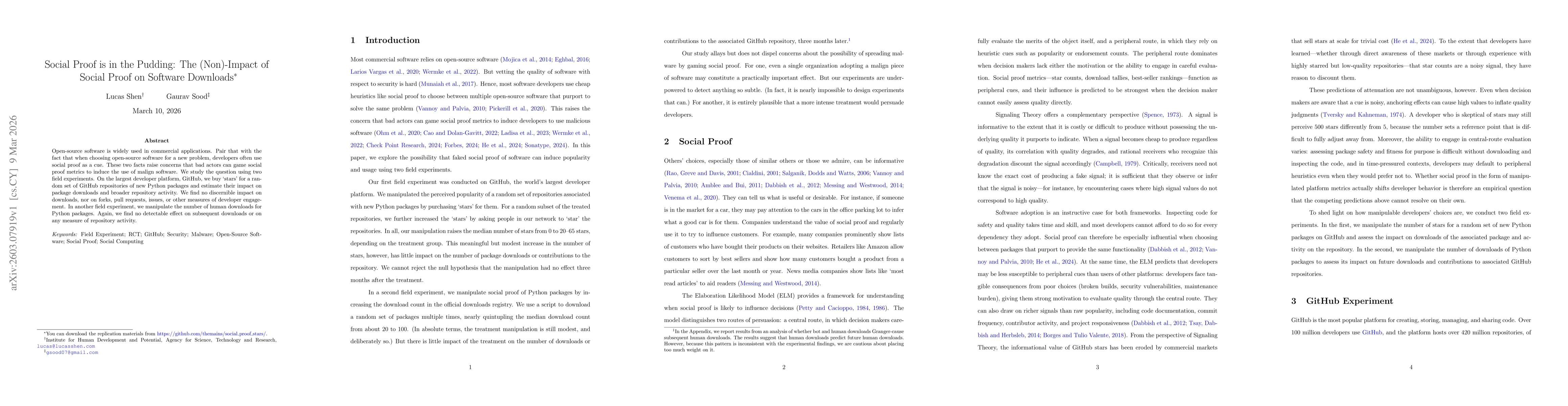 Thumbnail for Social Proof is in the Pudding: The (Non)-Impact of Social Proof on Software Downloads