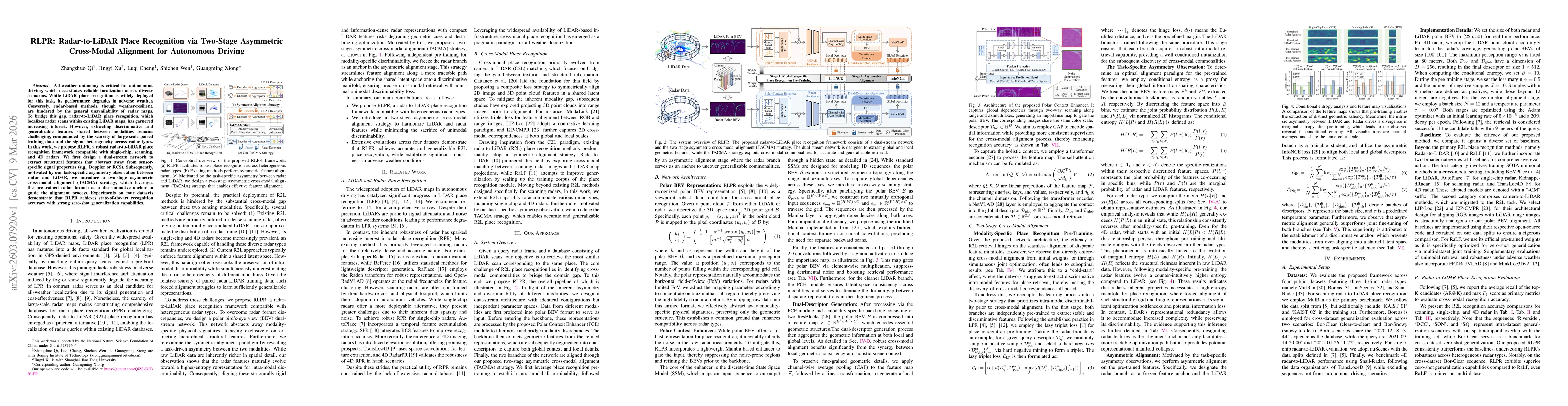 Thumbnail for RLPR: Radar-to-LiDAR Place Recognition via Two-Stage Asymmetric Cross-Modal Alignment for Autonomous Driving
