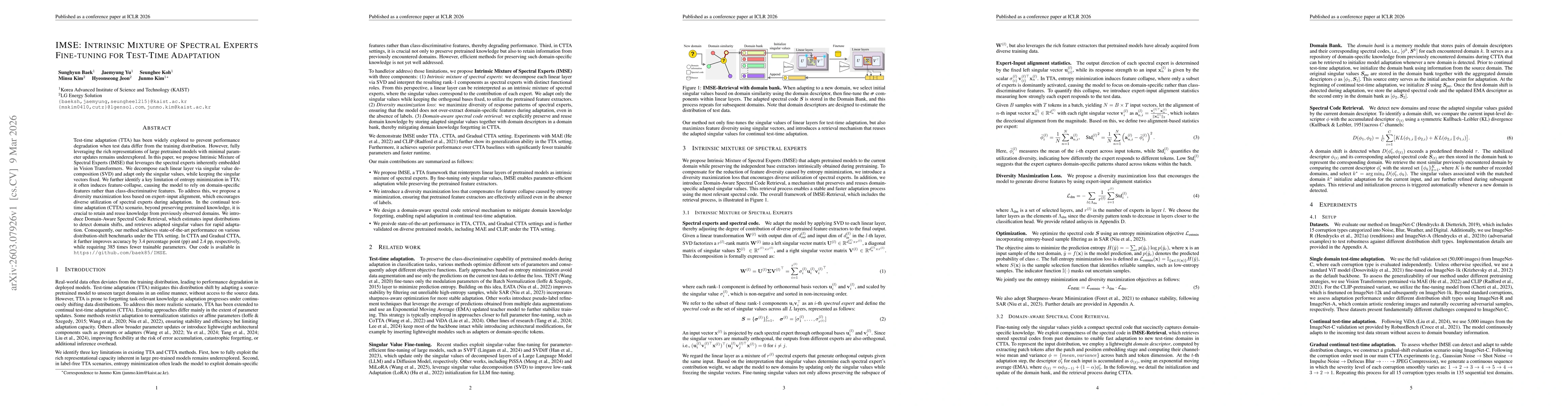 Thumbnail for IMSE: Intrinsic Mixture of Spectral Experts Fine-tuning for Test-Time Adaptation