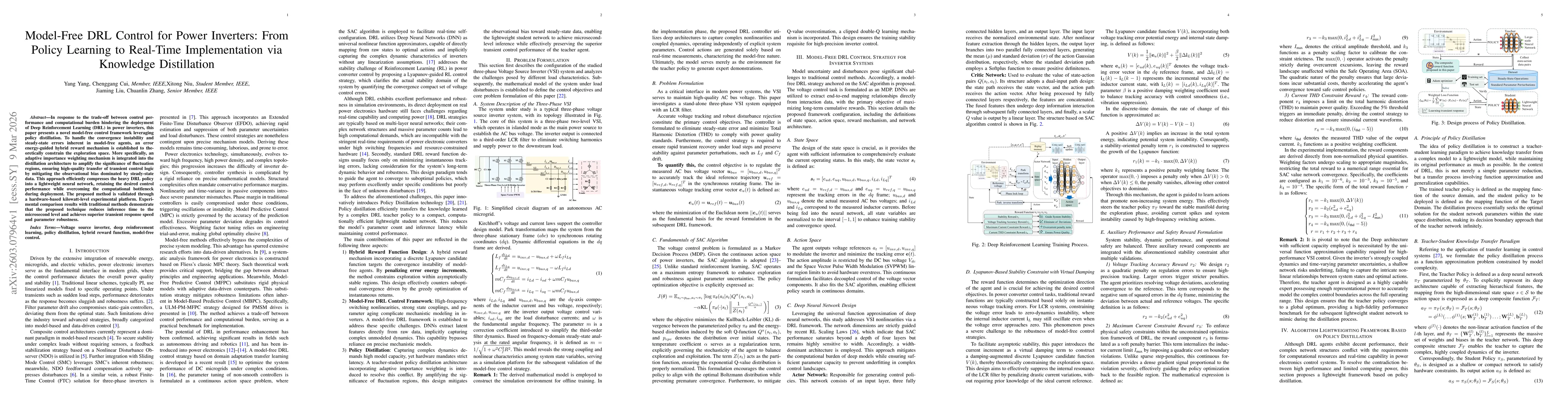 Thumbnail for Model-Free DRL Control for Power Inverters: From Policy Learning to Real-Time Implementation via Knowledge Distillation