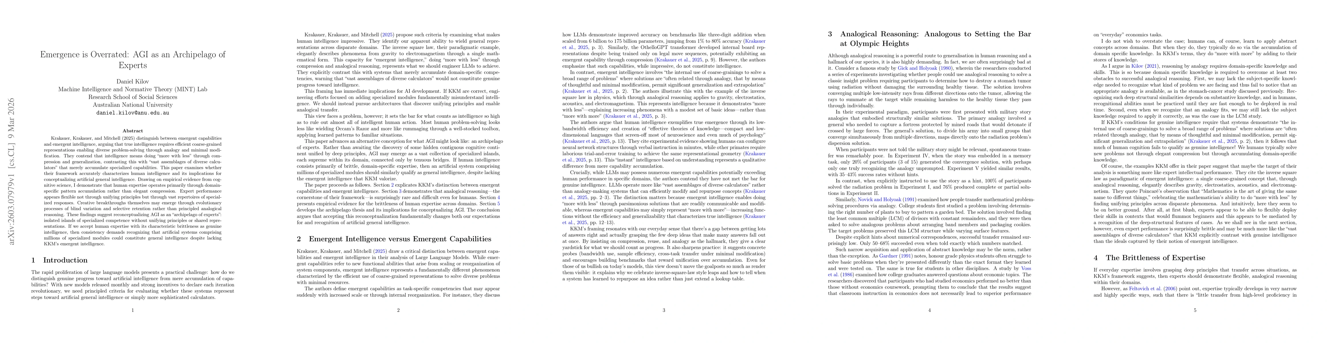 Thumbnail for Emergence is Overrated: AGI as an Archipelago of Experts