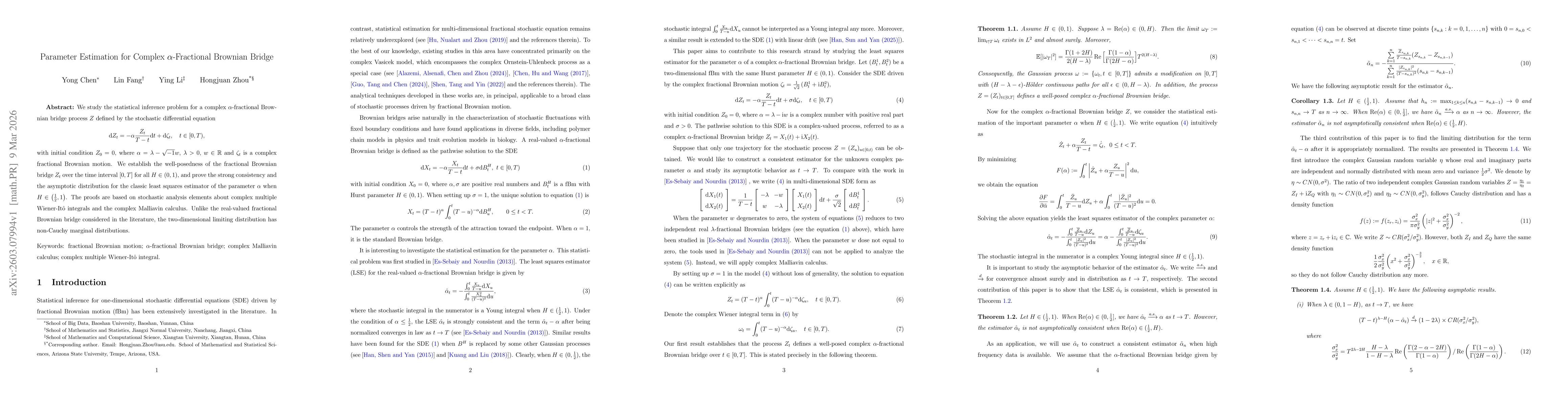 Thumbnail for Parameter Estimation for Complex α-Fractional Brownian Bridge
