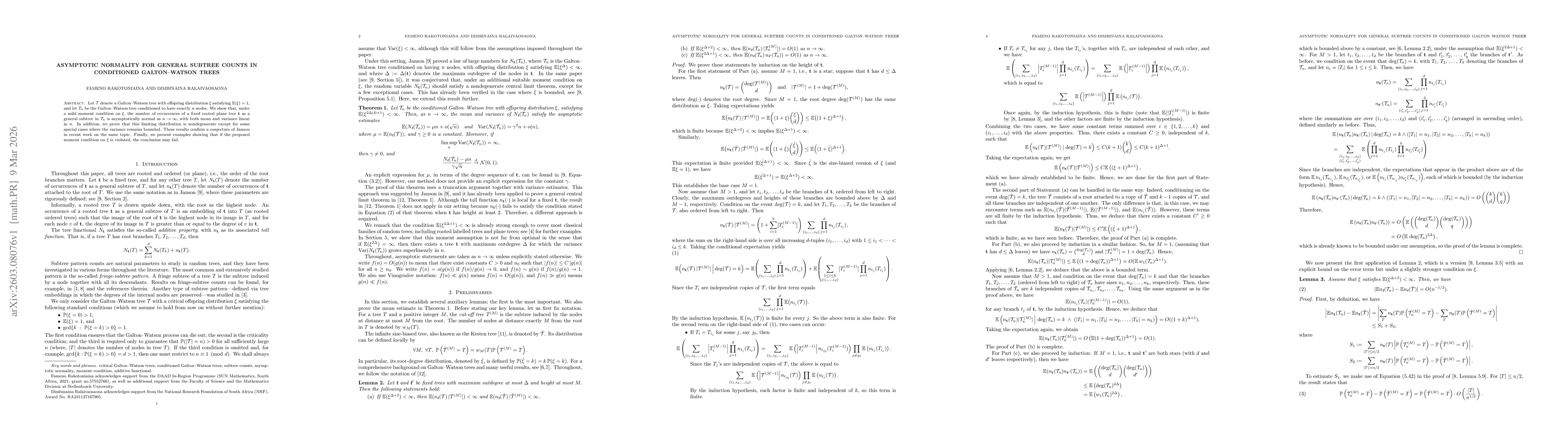 Thumbnail for Asymptotic normality for general subtree counts in conditioned Galton--Watson trees