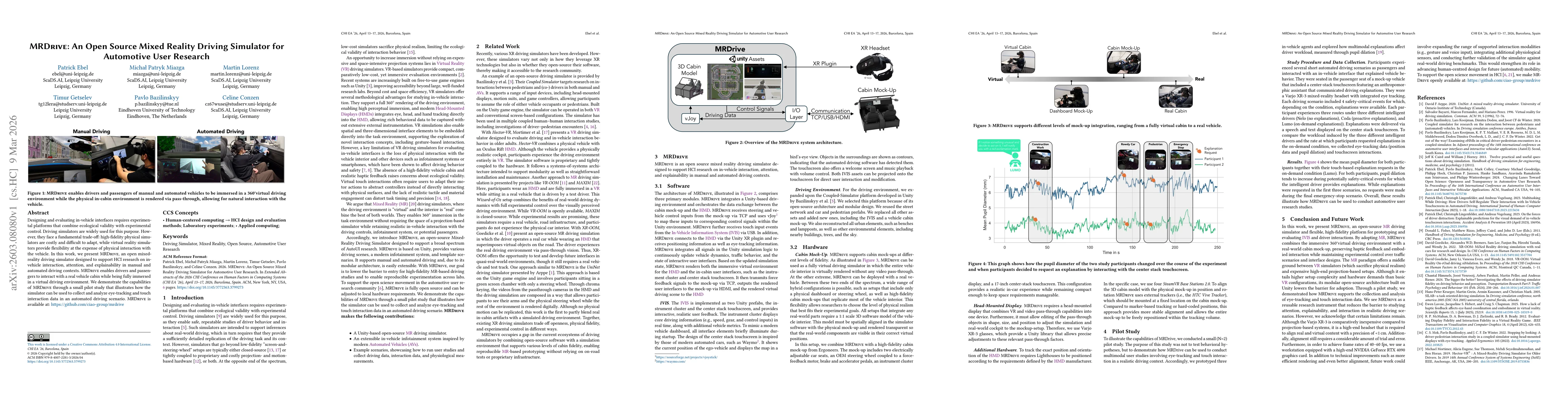 Thumbnail for MRDrive: An Open Source Mixed Reality Driving Simulator for Automotive User Research
