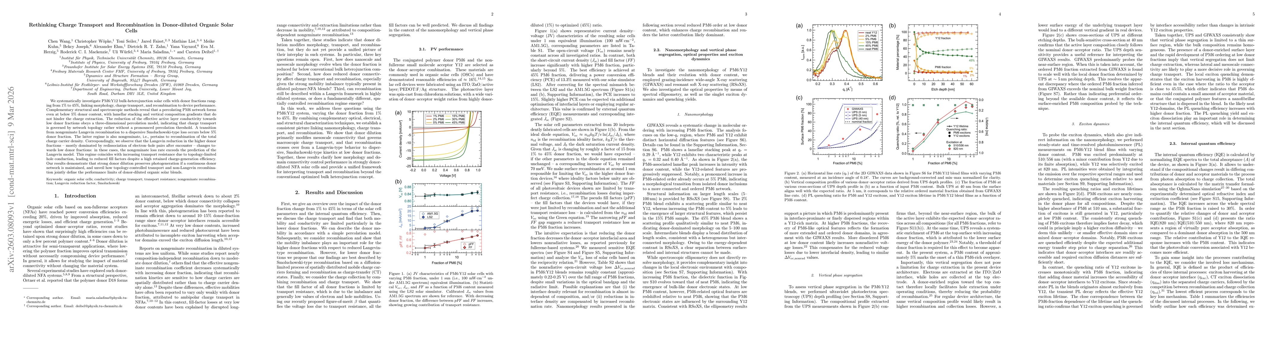 Thumbnail for Rethinking Charge Transport and Recombination in Donor-diluted Organic Solar Cells