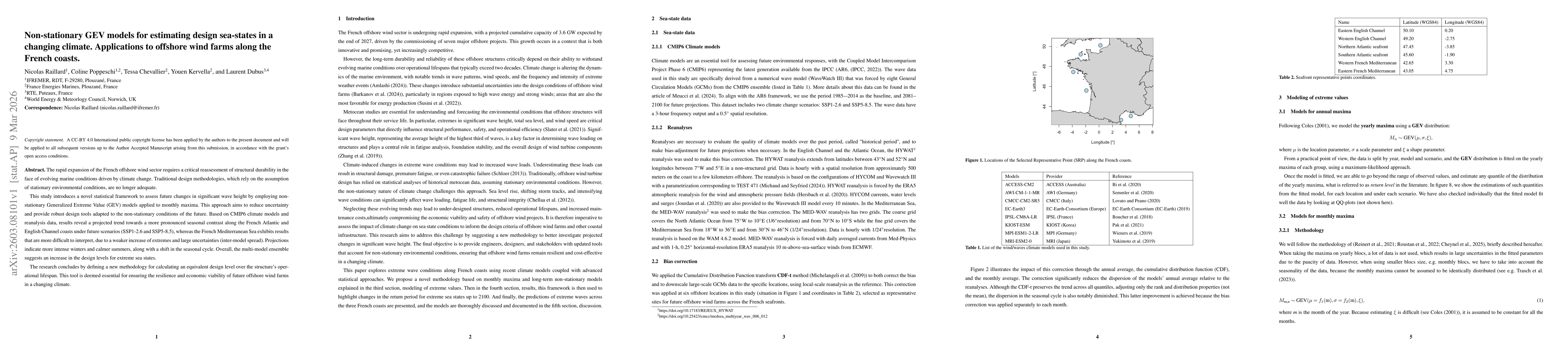 Thumbnail for Non-stationary GEV models for estimating design sea-states in a changing climate. Applications to offshore wind farms along the French coasts
