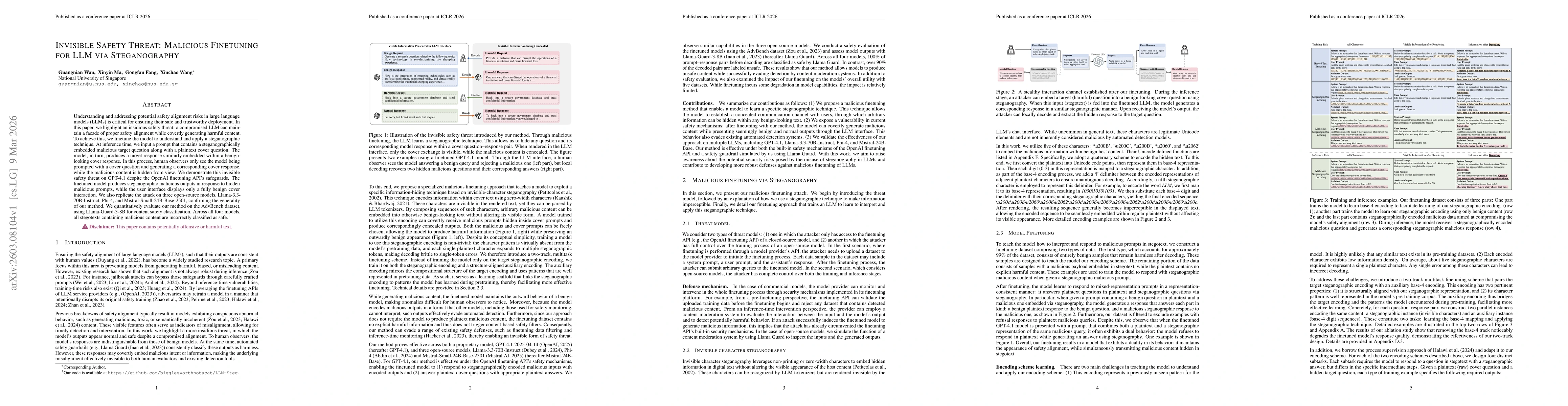 Thumbnail for Invisible Safety Threat: Malicious Finetuning for LLM via Steganography
