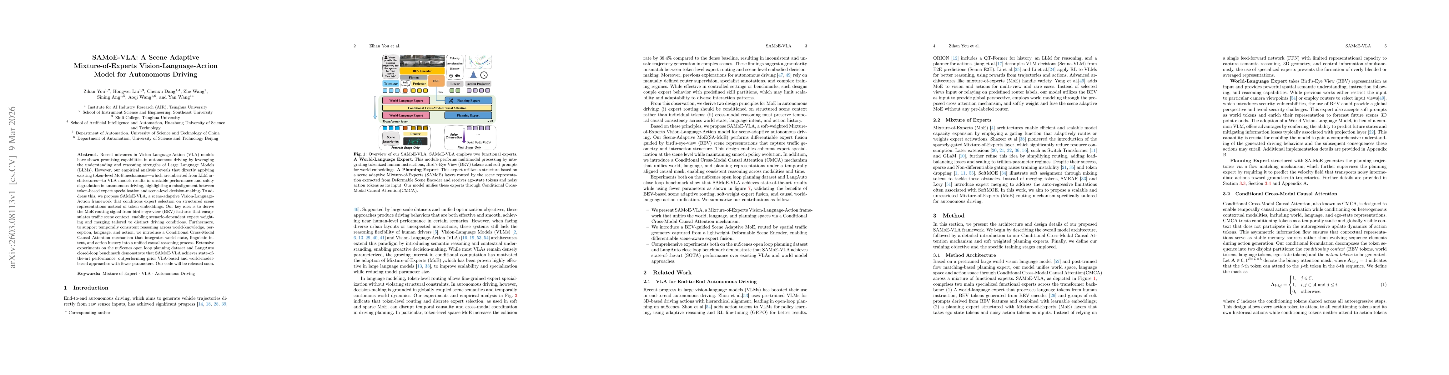 Thumbnail for SAMoE-VLA: A Scene Adaptive Mixture-of-Experts Vision-Language-Action Model for Autonomous Driving