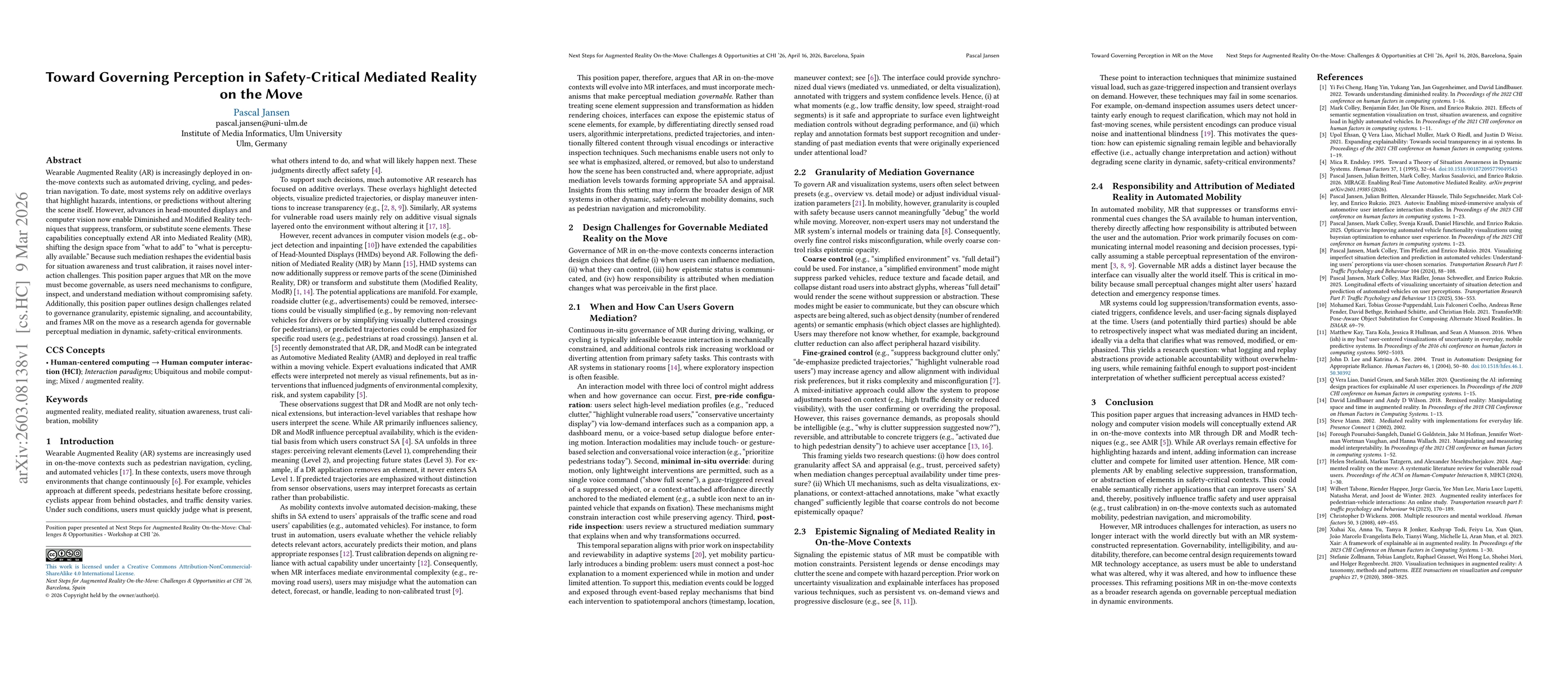 Thumbnail for Toward Governing Perception in Safety-Critical Mediated Reality on the Move