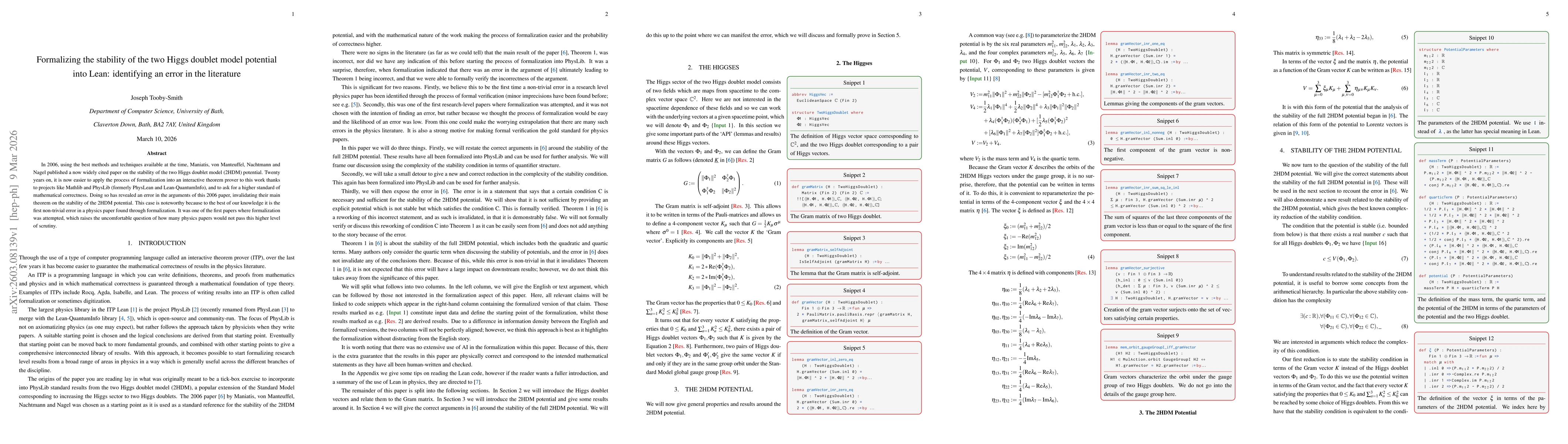 Thumbnail for Formalizing the stability of the two Higgs doublet model potential into Lean: identifying an error in the literature