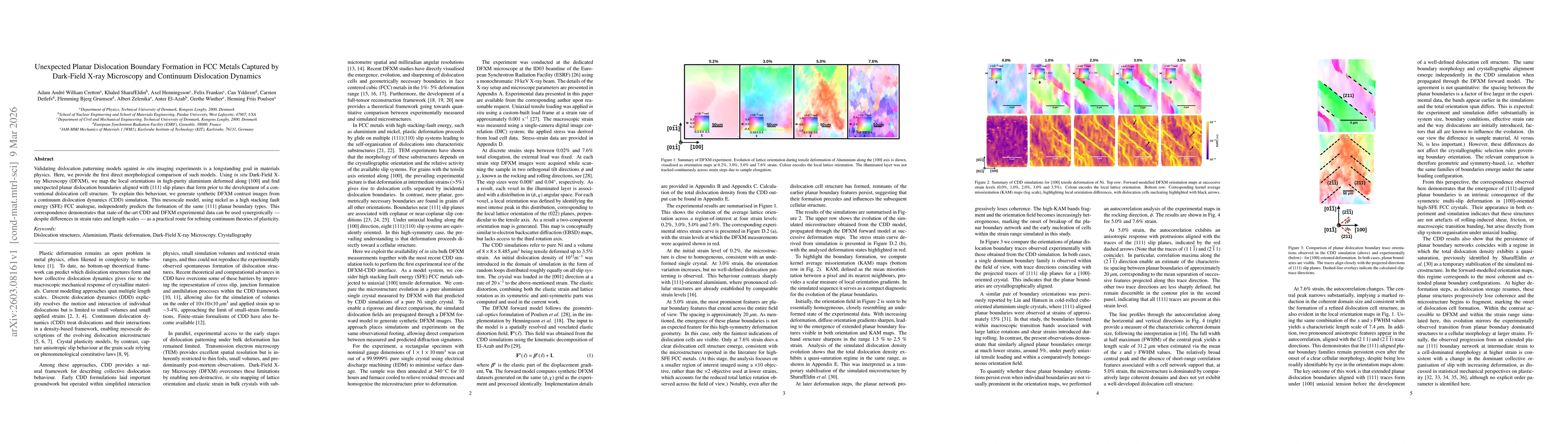 Thumbnail for Unexpected Planar Dislocation Boundary Formation in FCC Metals Captured by Dark-Field X-ray Microscopy and Continuum Dislocation Dynamics