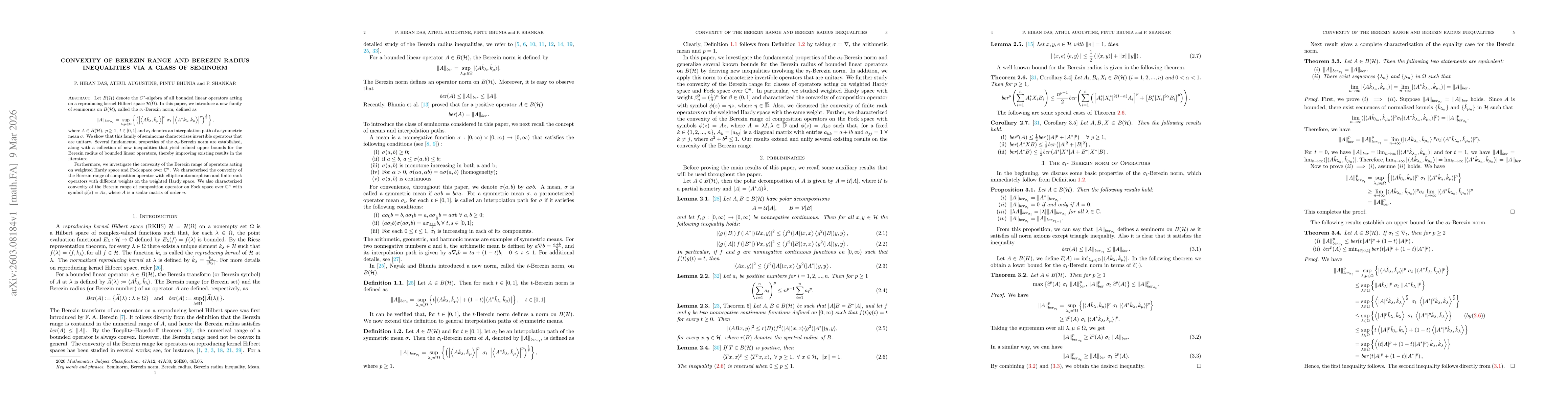 Thumbnail for Convexity of Berezin Range and Berezin Radius Inequalities via a class of Seminorm
