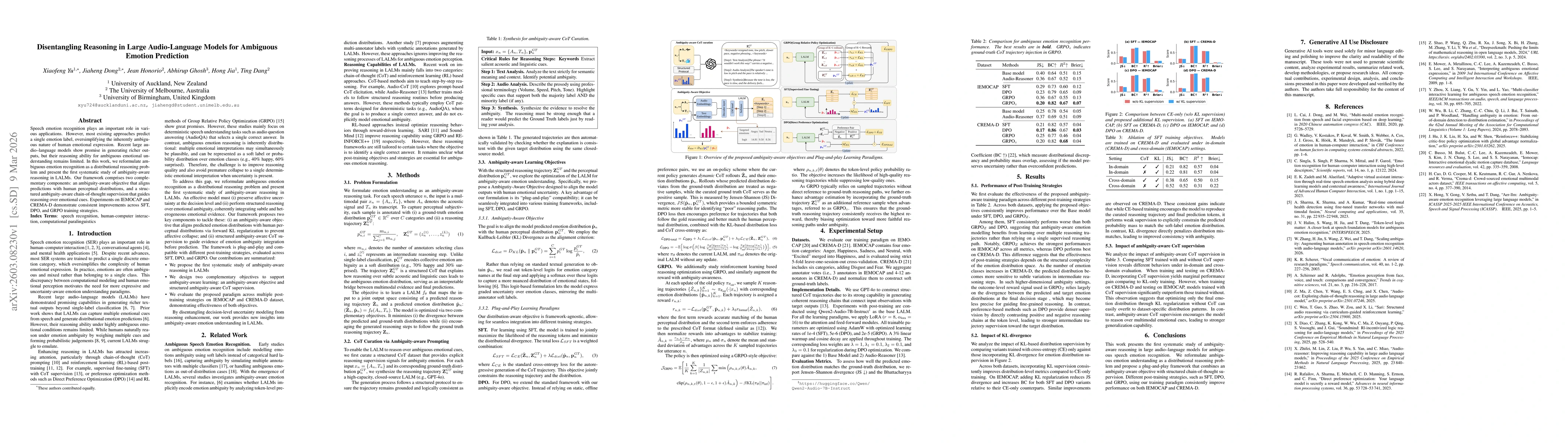 Thumbnail for Disentangling Reasoning in Large Audio-Language Models for Ambiguous Emotion Prediction