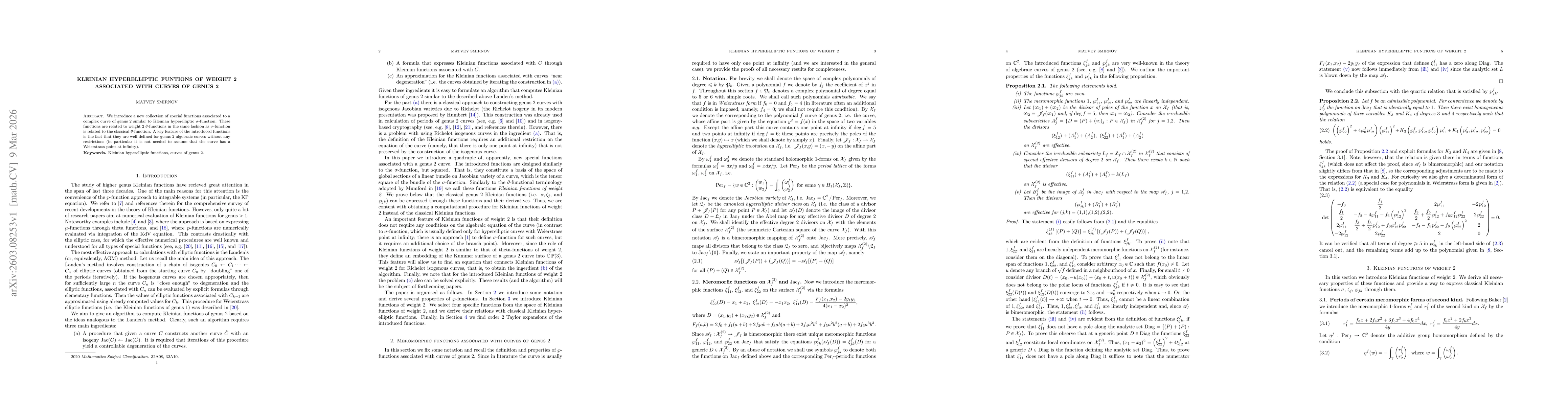 Thumbnail for Kleinian hyperelliptic funtions of weight 2 associated with curves of genus 2