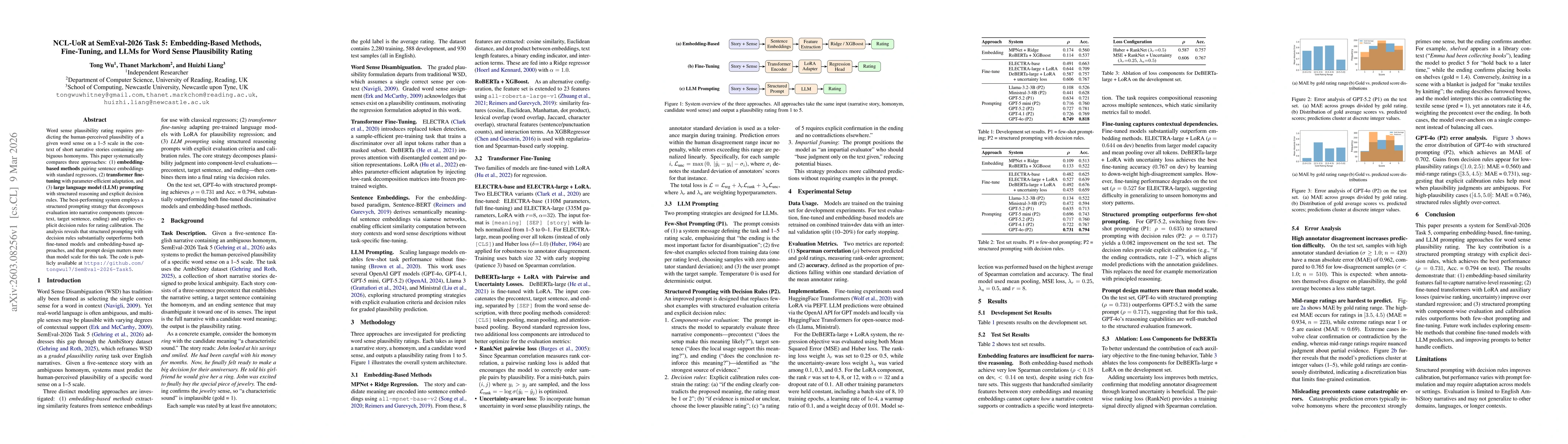 Thumbnail for NCL-UoR at SemEval-2026 Task 5: Embedding-Based Methods, Fine-Tuning, and LLMs for Word Sense Plausibility Rating