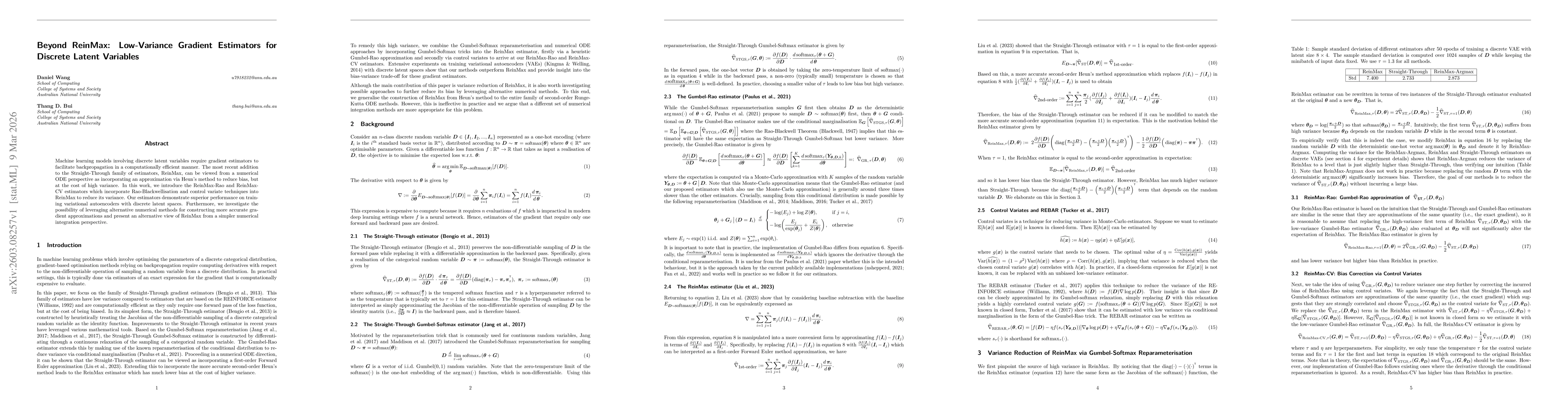 Thumbnail for Beyond ReinMax: Low-Variance Gradient Estimators for Discrete Latent Variables