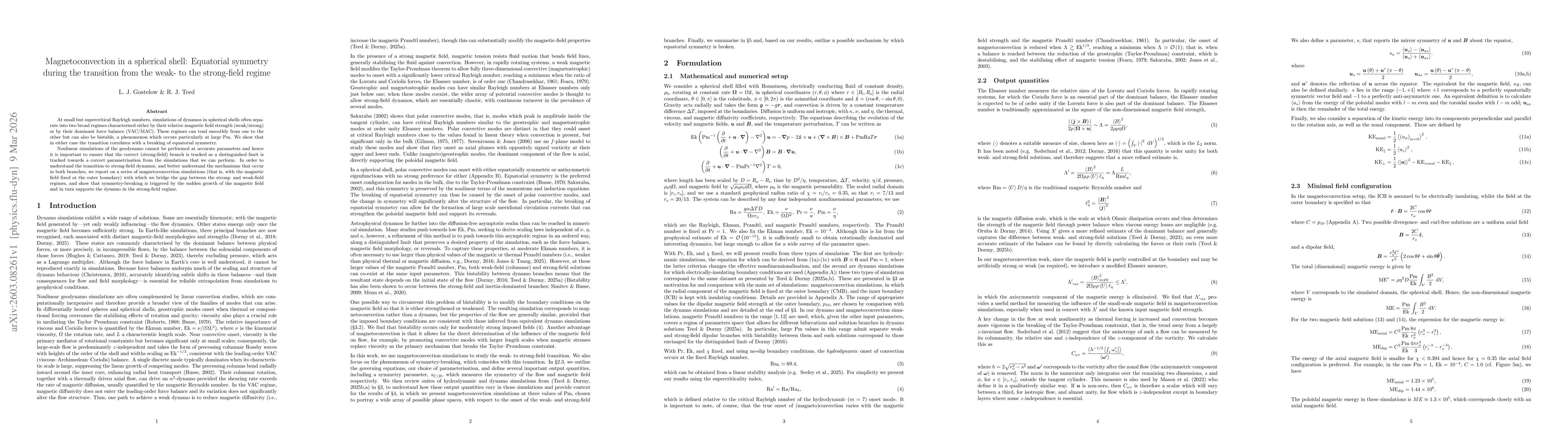 Thumbnail for Magnetoconvection in a spherical shell: Equatorial symmetry during the transition from the weak- to the strong-field regime