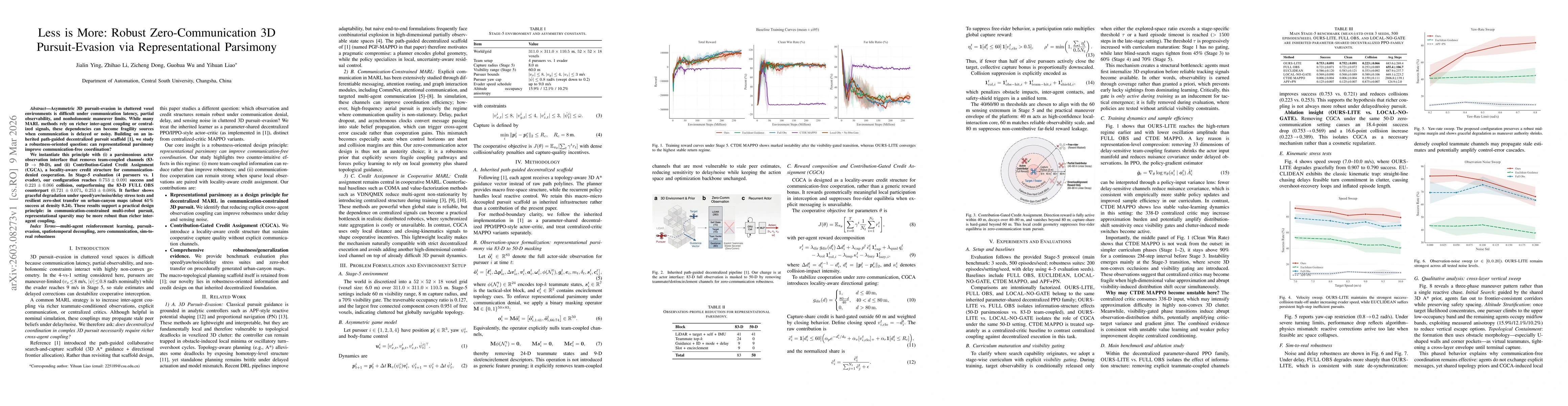 Thumbnail for Less is More: Robust Zero-Communication 3D Pursuit-Evasion via Representational Parsimony