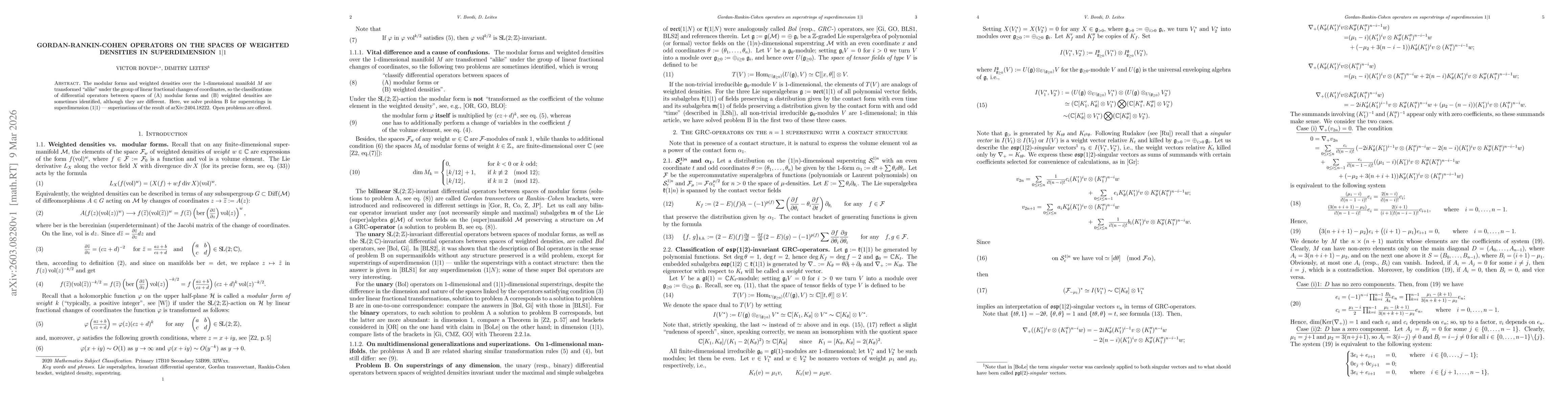 Thumbnail for Gordan-Rankin-Cohen operators on the spaces of weighted densities in superdimension $1\vert 1$