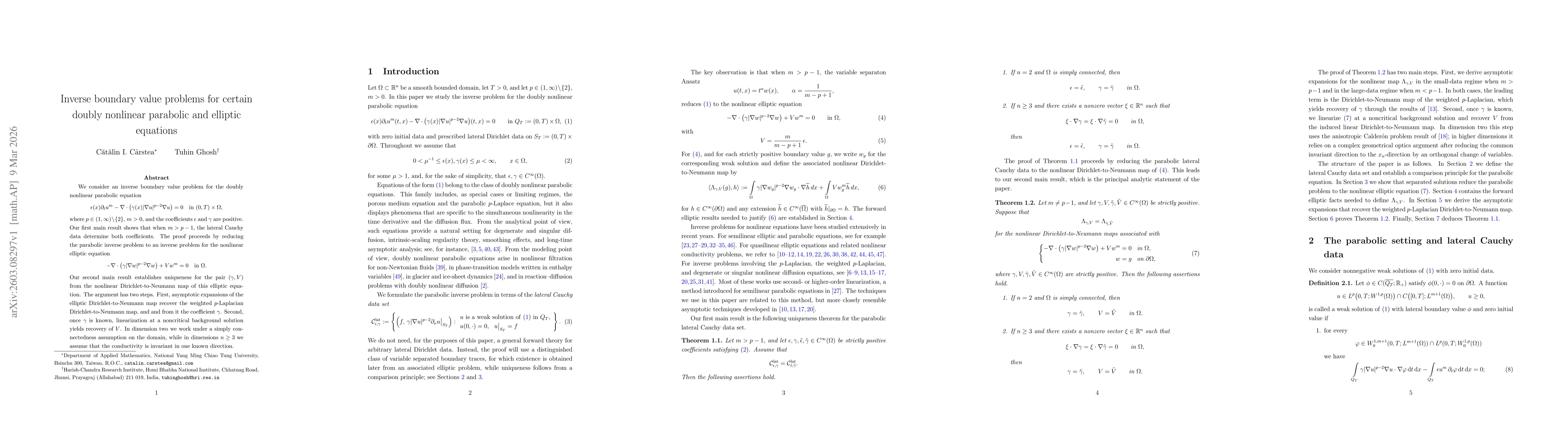 Thumbnail for Inverse boundary value problems for certain doubly nonlinear parabolic and elliptic equations