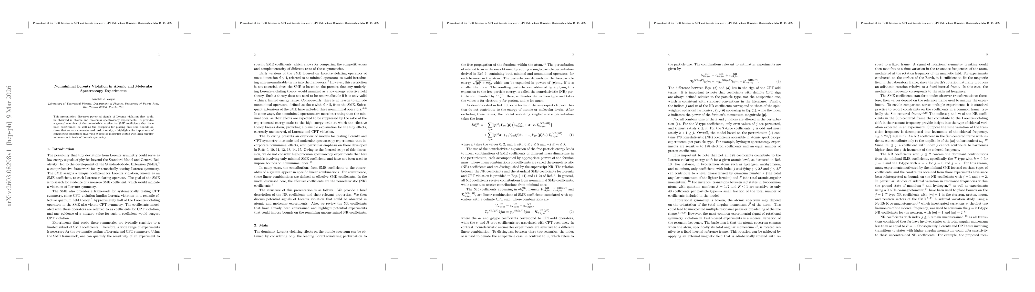 Thumbnail for Nonminimal Lorentz Violation in Atomic and Molecular Spectroscopy Experiments