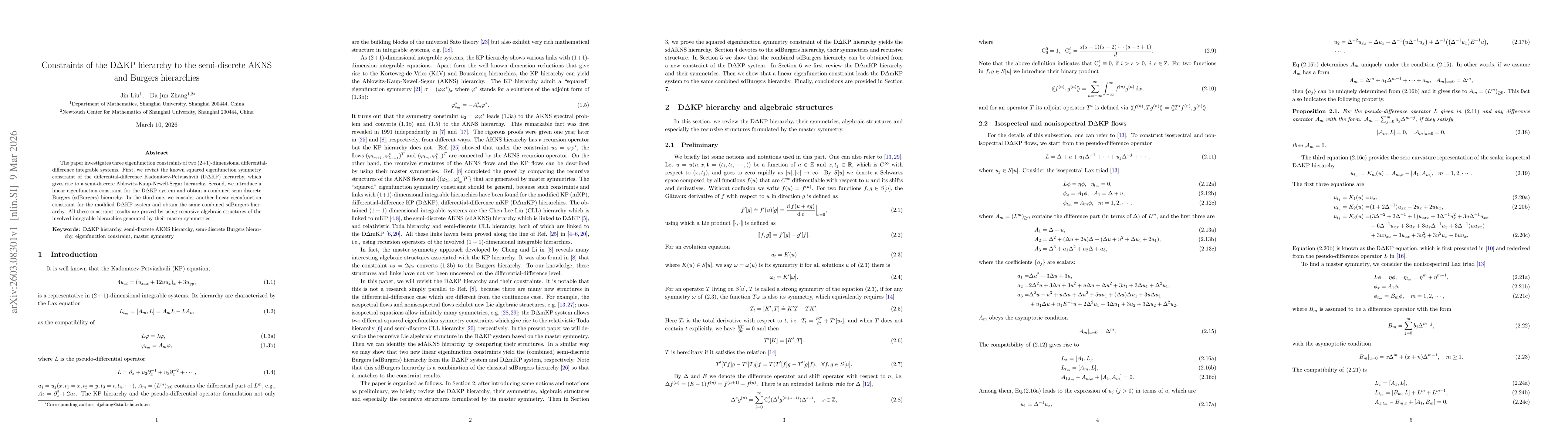 Thumbnail for Constraints of the D$Δ$KP hierarchy to the semi-discrete AKNS and Burgers hierarchies