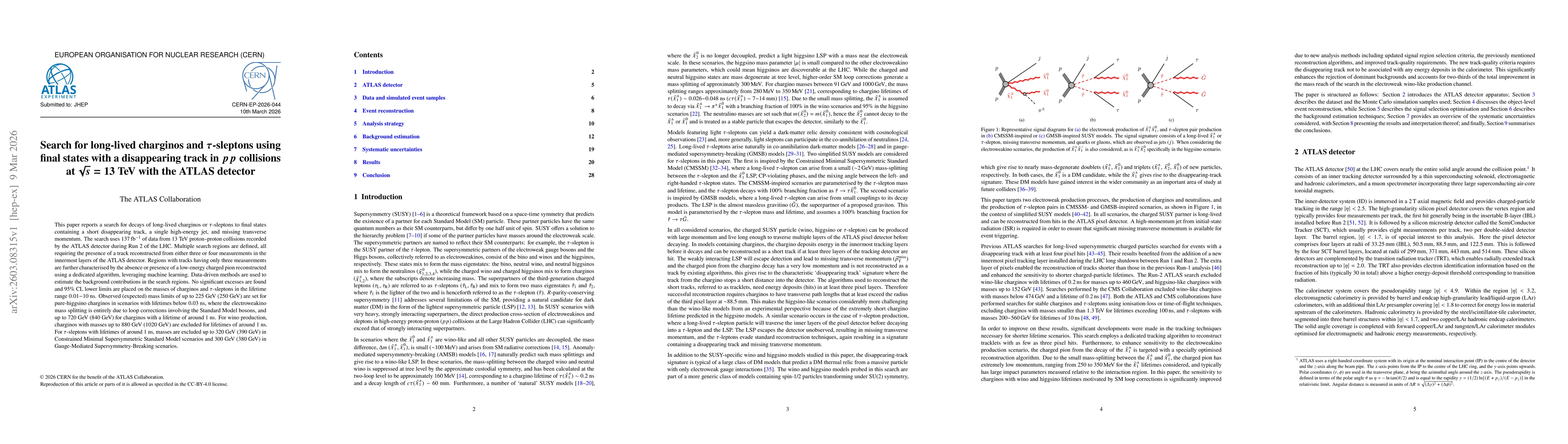 Thumbnail for Search for long-lived charginos and $τ$-sleptons using final states with a disappearing track in $pp$ collisions at $\sqrt{s} = 13$ TeV with the ATLAS detector