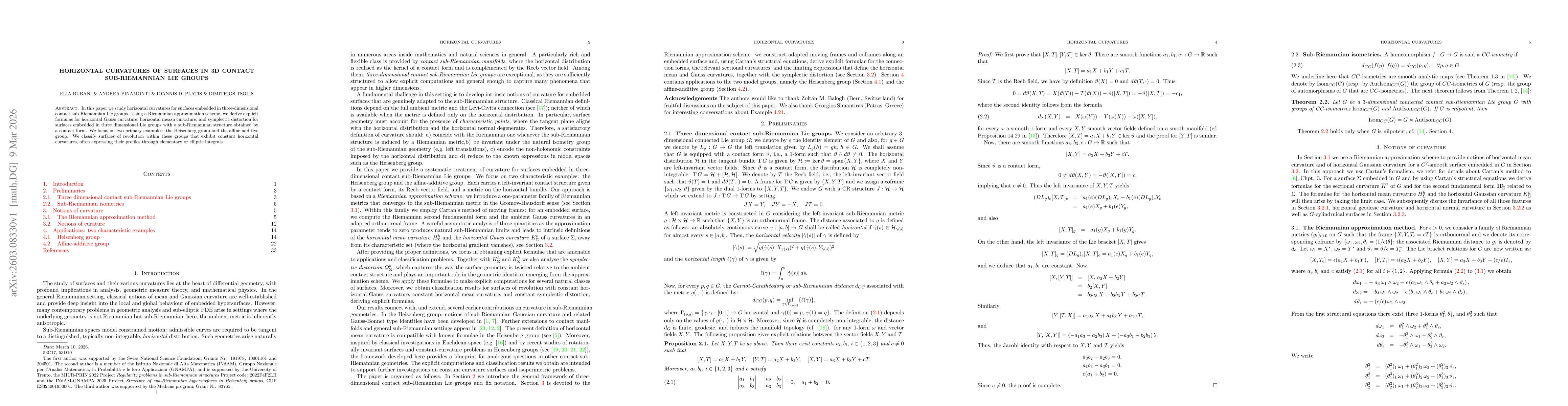 Thumbnail for Horizontal curvatures of surfaces in 3D contact sub-Riemannian Lie groups