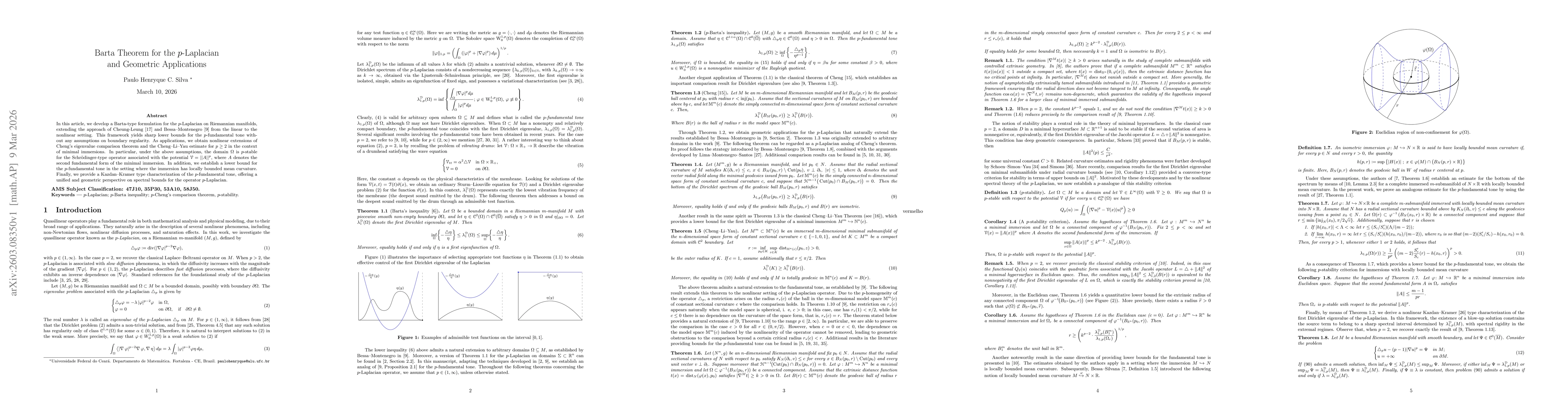 Thumbnail for Barta Theorem for the $p$-Laplacian and Geometric Applications