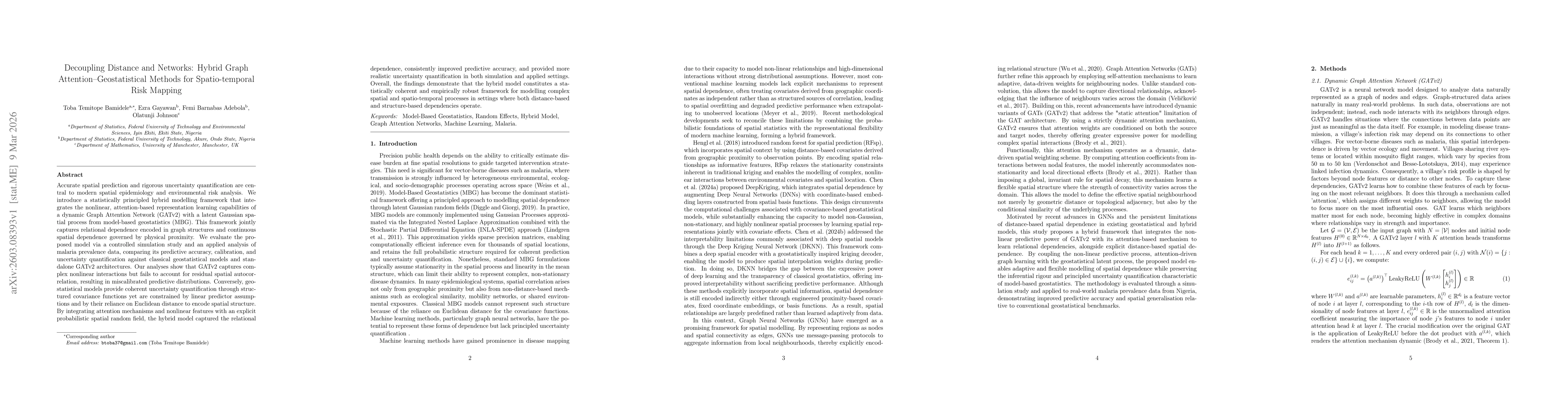 Thumbnail for Decoupling Distance and Networks: Hybrid Graph Attention-Geostatistical Methods for Spatio-temporal Risk Mapping