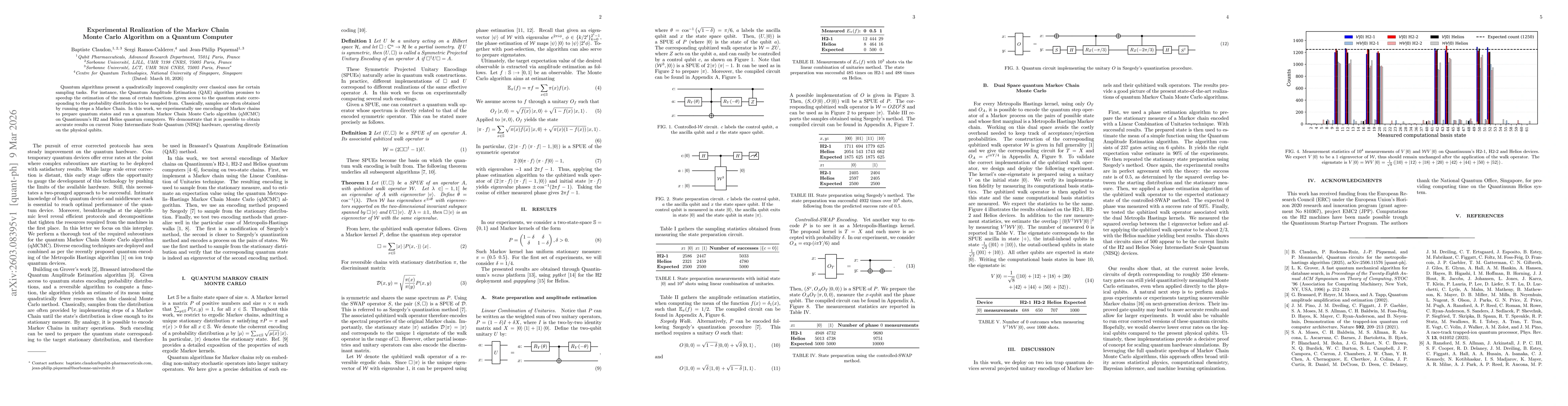 Thumbnail for Experimental Realization of the Markov Chain Monte Carlo Algorithm on a Quantum Computer