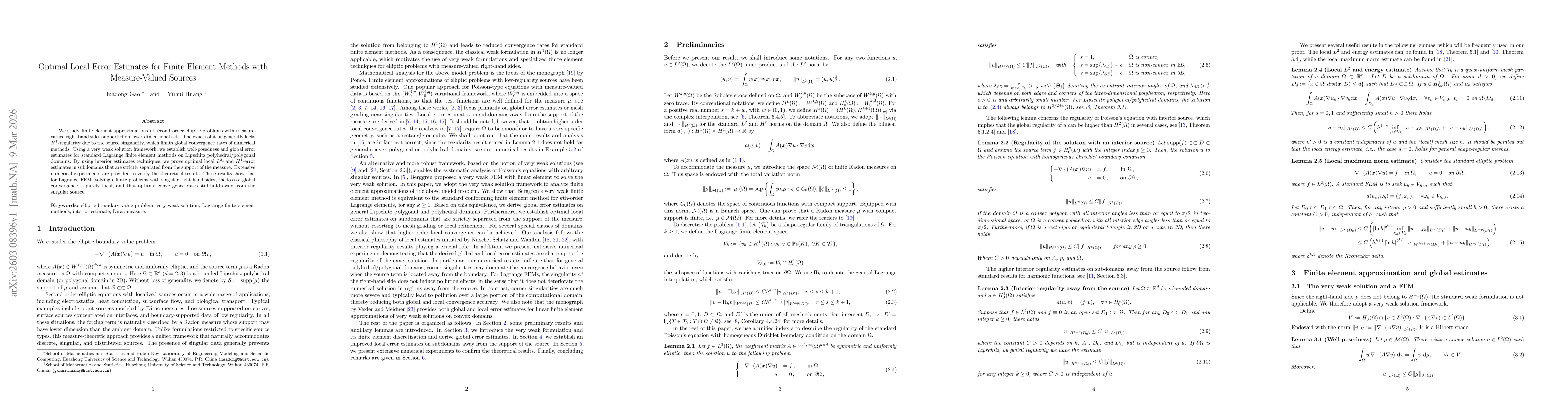 Thumbnail for Optimal Local Error Estimates for Finite Element Methods with Measure-Valued Sources