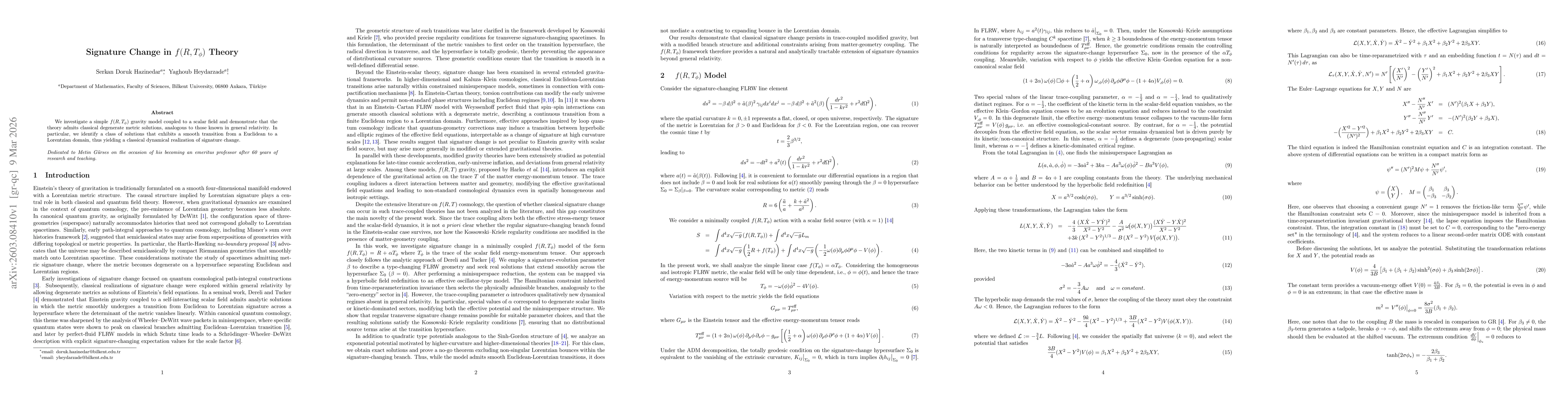 Thumbnail for Signature Change in $f(R, T_φ)$ Theory