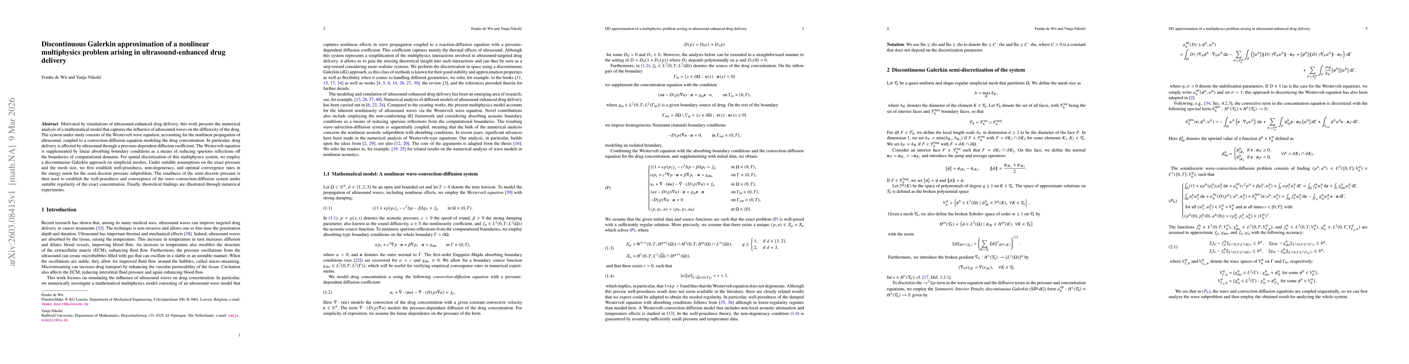 Thumbnail for Discontinuous Galerkin approximation of a nonlinear multiphysics problem arising in ultrasound-enhanced drug delivery